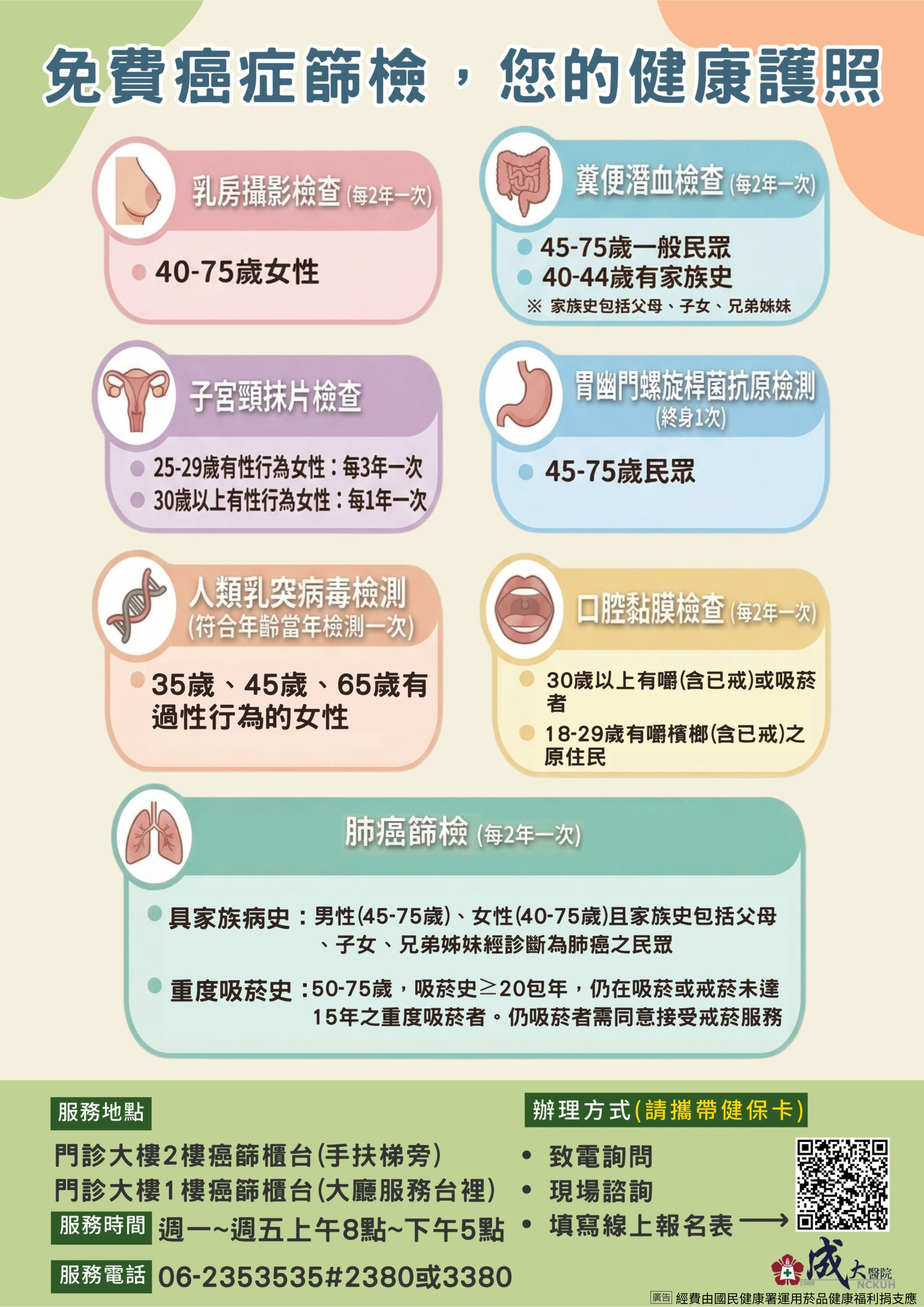 此為癌症篩檢宣導海報，詳細內容請見癌症篩檢專區。